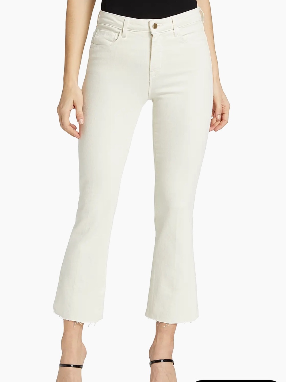 L'AGENCE White Denim Cropped Flare Jeans